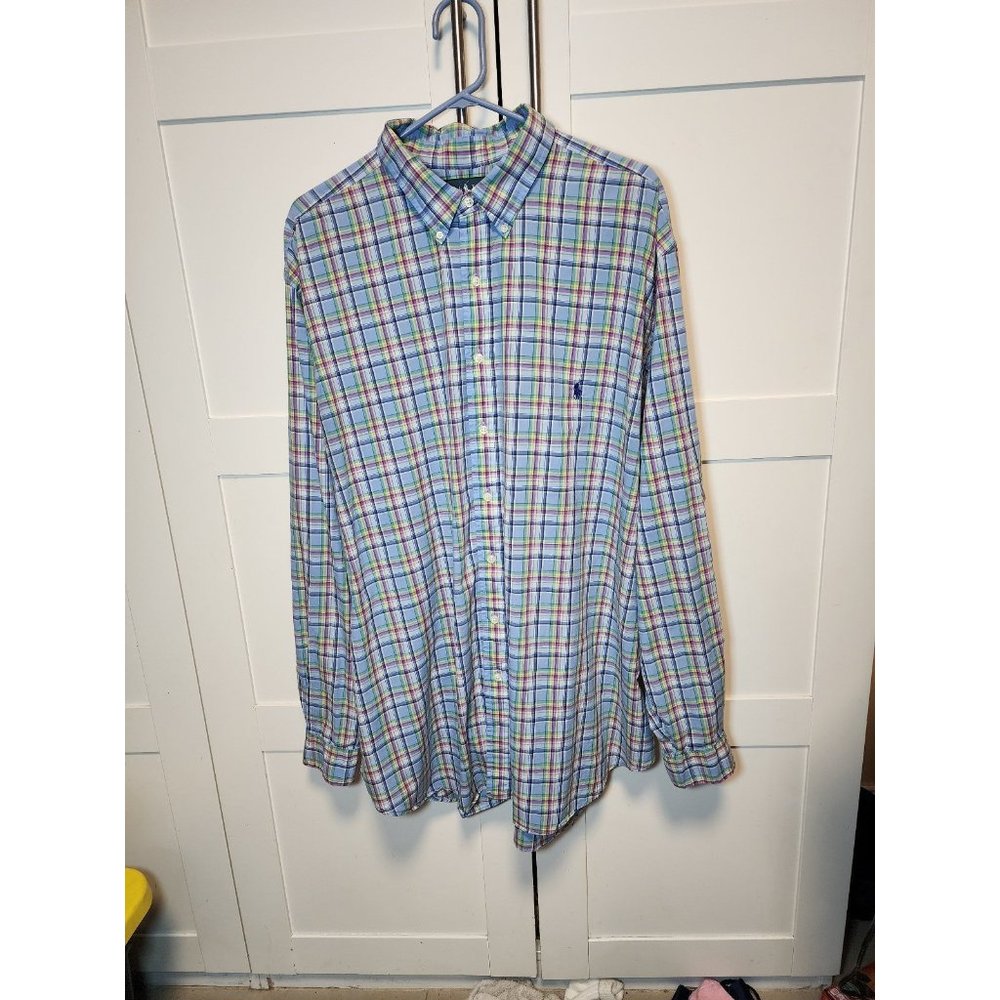 Ralph Lauren Plaid Button-Down Shirt (Blue, Green, Yellow). Size 2xlt.